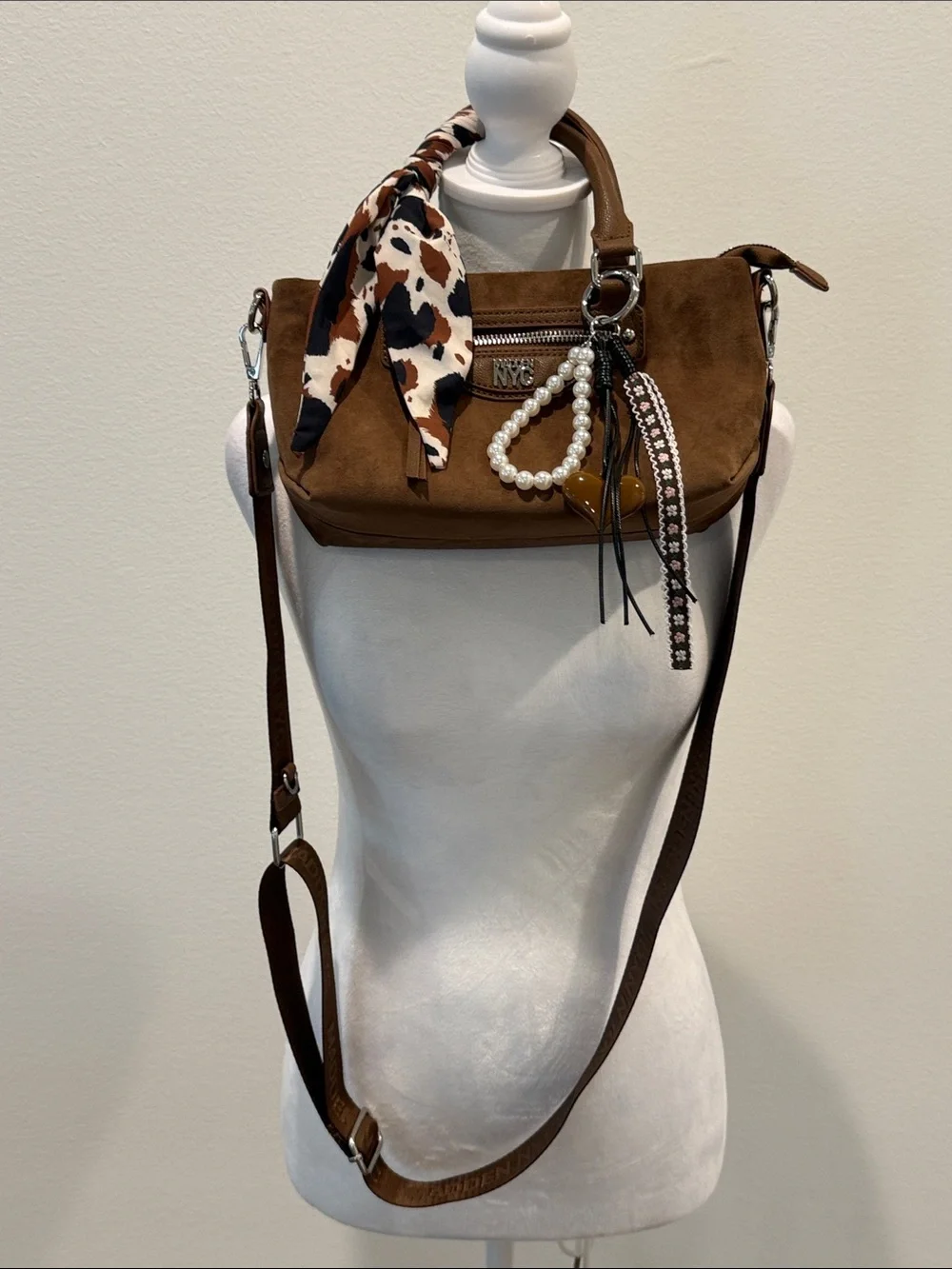 Madden NYC Slouchy Top Handle Satchel Cognac Color Faux Suede NWOT - Picture 3 of 16